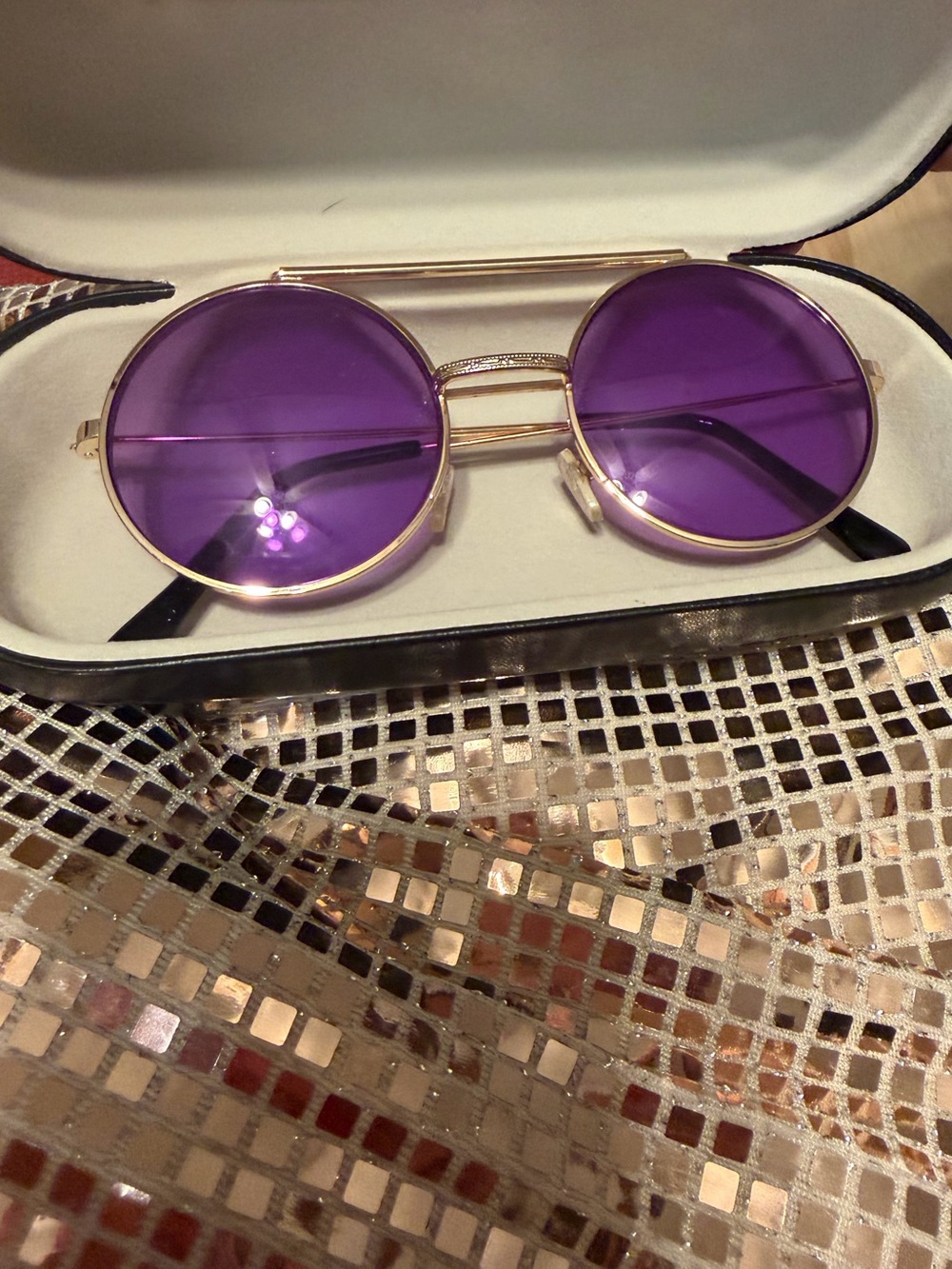 Gold Frame Round Sunglasses with Purple Lenses